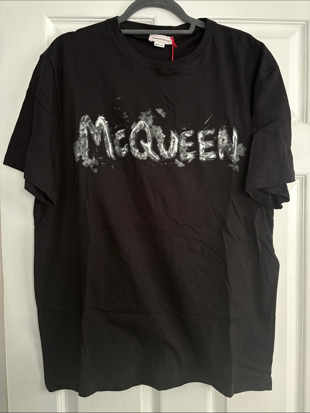 Alexander McQueen Black T-Shirt with Silver 'McQueen' Graphic